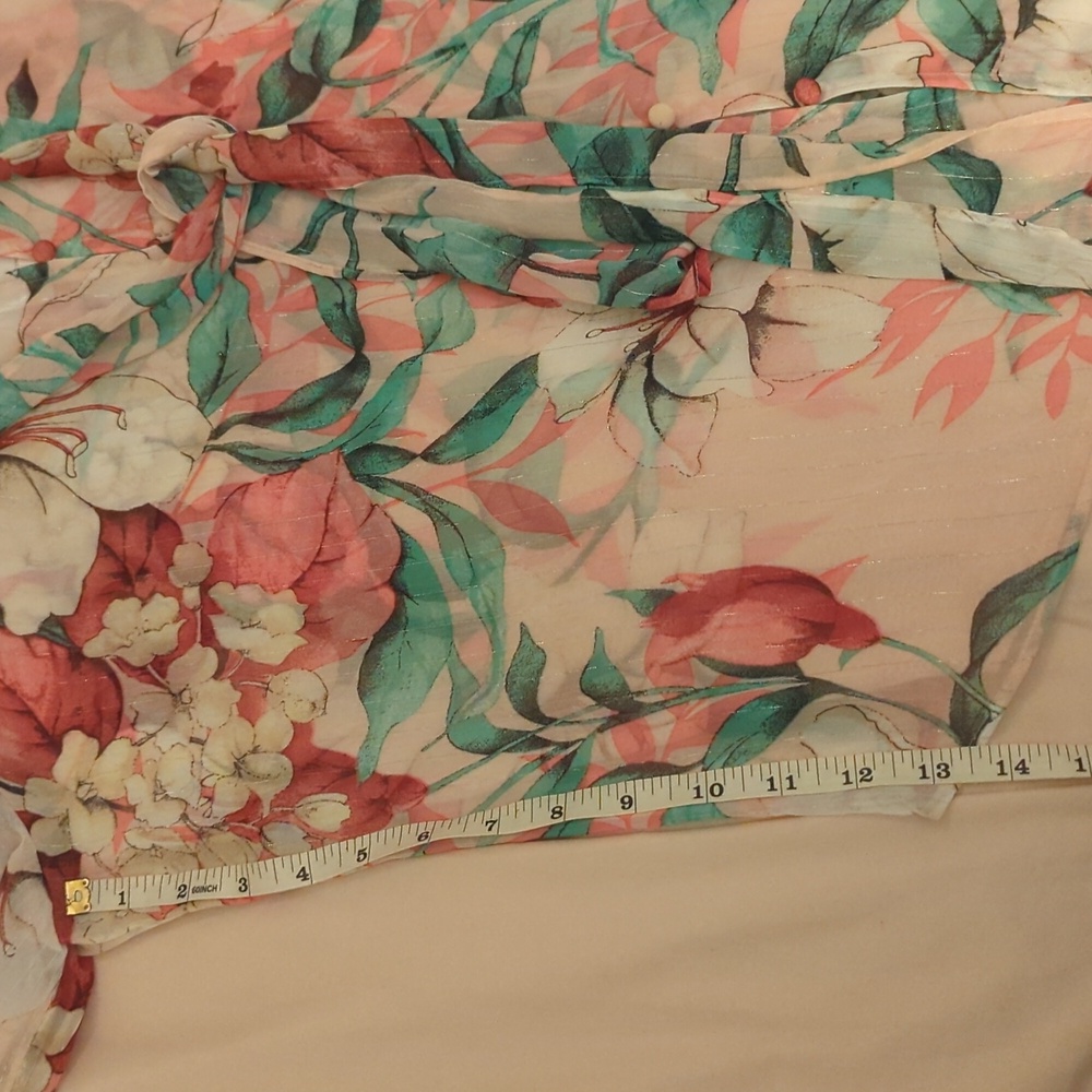 White House Black Market Sheer Floral Blouse - Pink and Green - Picture 6 of 8